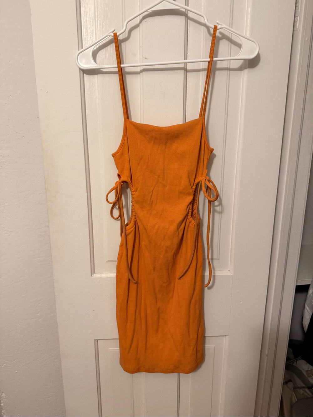 Zara Orange Side-Tie Spaghetti Strap Mini Dress